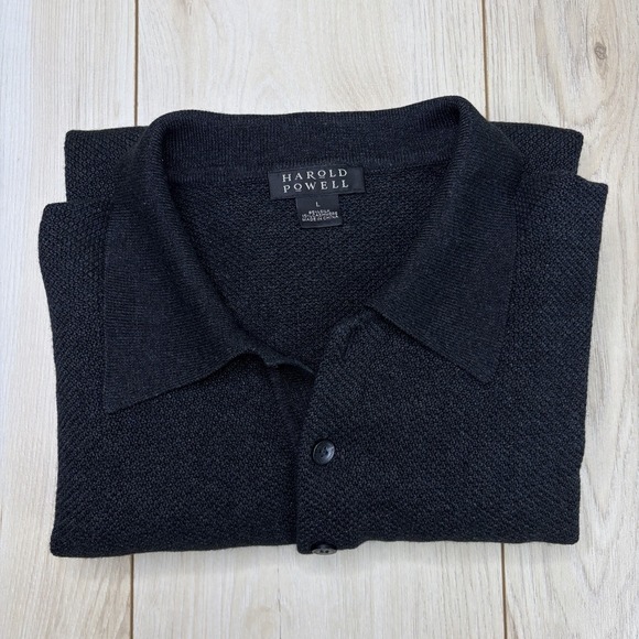 Harold Powell Other - HAROLD POWELL CASHMERE SILK Knit Polo Long Sleeve Mens Large Charcoal Black